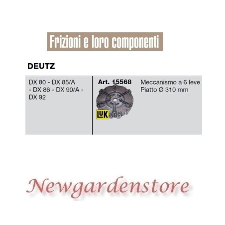 Kupplungsmechanismus 15568 DEUTZ Traktor DX 80 85 86 90 92 310mm 6 Hebel Lux | NewgardenAgri.com