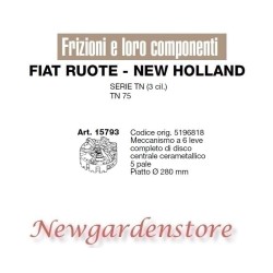 Mécanisme d'embrayage 5 pelles 280mm tracteur TN 75 série FIAT NEW HOLLAND 15793 | NewgardenAgri.com