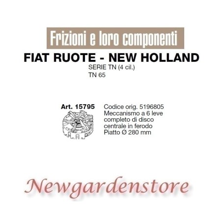 Mécanisme d'embrayage tracteur série TN 65 4 cylindres FIAT NEW HOLLAND 15795 280mm | NewgardenAgri.com