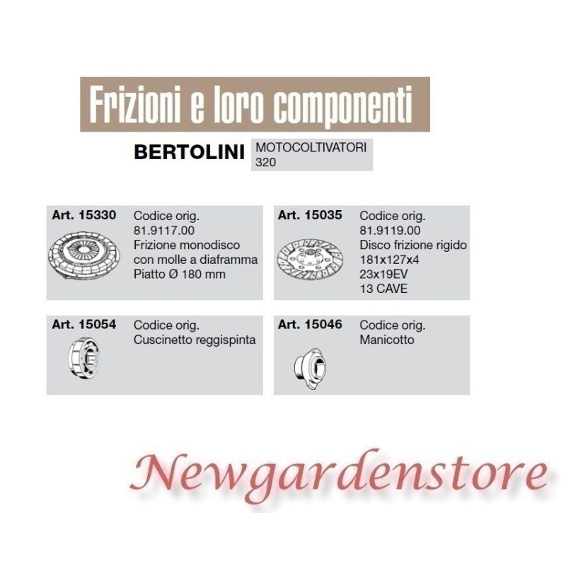BERTOLINI 15330 Embrayage monodisque, disque rigide, manchon monomoteur cultivateur 320