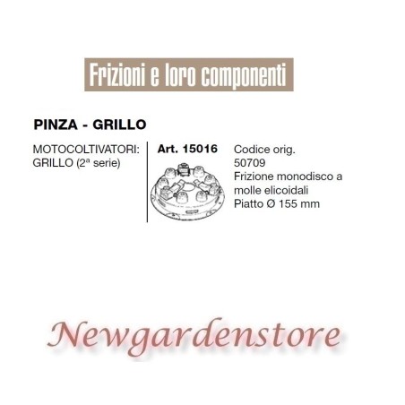 Embrayage monodisque moteur cultivateur GRILLO 2 série 15016 GRILLO disque d'embrayage 155 | NewgardenAgri.com