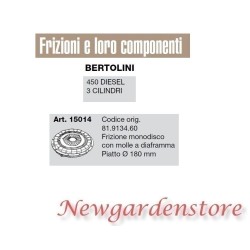 Embrayage monodisque plat 180 moteur 450 diesel 3 cylindres BERTOLINI 15014 | NewgardenAgri.com