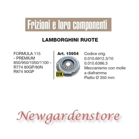 Traktor Kupplung 15954 LAMBORGHINI 350mm Formula 115 Premium 850 950 1050 1100 | NewgardenAgri.com