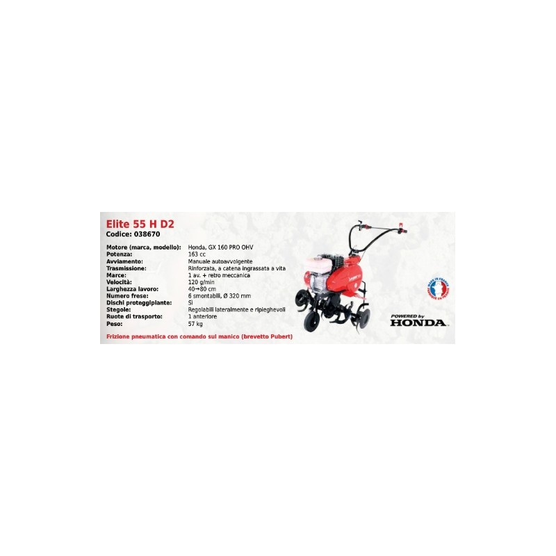 ELITE 55 H D2 SERIE PUBERT walking tractor with HONDA GX 160 PRO OHV 163 cc engine ELITE 55 H D2 SERIE PUBERT walking tractor with HONDA GX 160 PRO OHV 163 cc engine