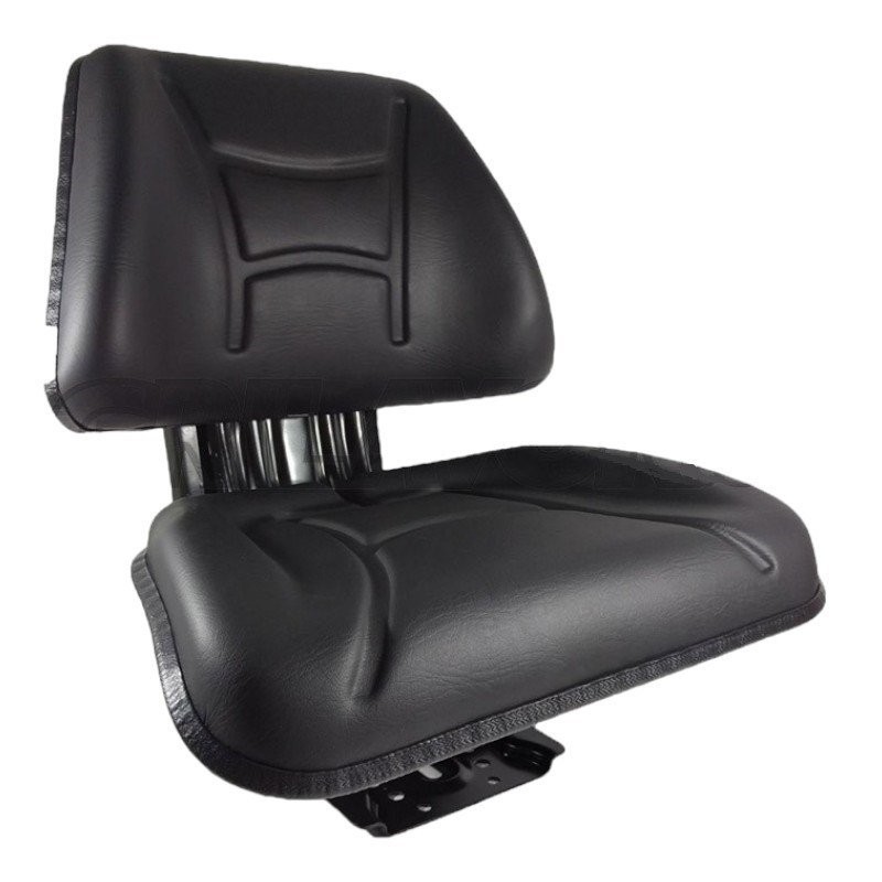 Asiento de tractor con suspensión trasera y base plana inclinada.