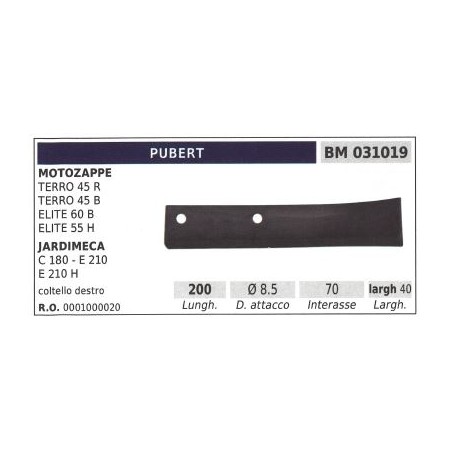 Cuchilla de corte derecha para escarificador TERRO 45R PUBERT L. 200 mm | NewgardenAgri.com