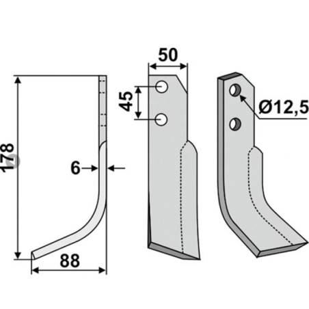 Lama zappa motocoltivatore motozappa fresa compatibil 350-067 CARRARO ANTONIO dx