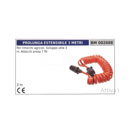 Extension cable for agricultural trailers / usable length 3 metres / socket connections 7-wire | NewgardenAgri.com