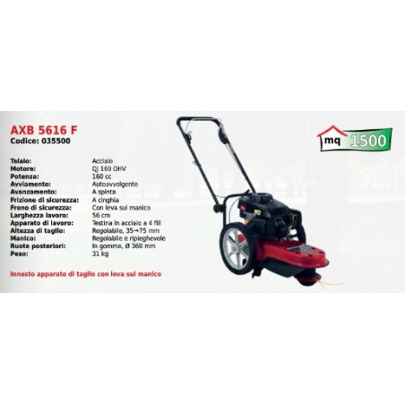 Decespugliatore a ruote a spinta ATTILA AXB5616F testina a 4 fili 160 cc | NewgardenAgri.com