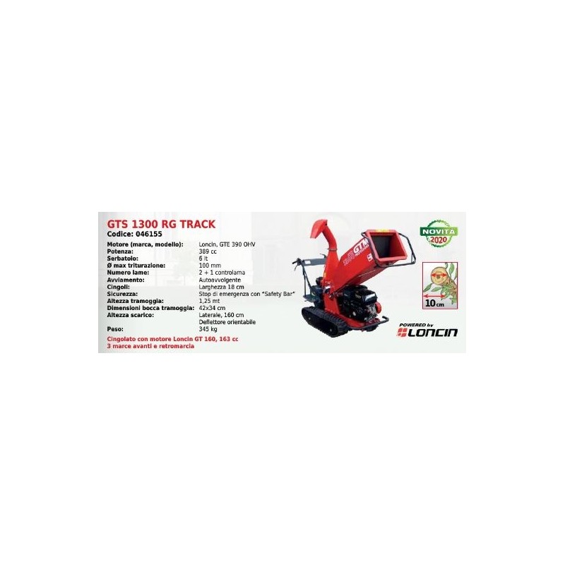 Professional tracked biochipper GTM GTS 1300 RG TRACK cutting diameter 10 cm Professional tracked biochipper GTM GTS 1300 RG TRACK cutting diameter 10 cm