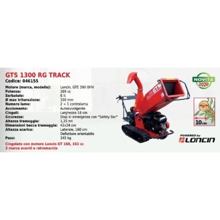 Professional tracked biochipper GTM GTS 1300 RG TRACK cutting diameter 10 cm | NewgardenAgri.com