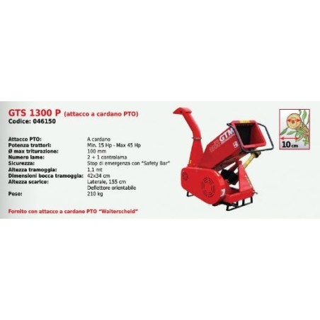 GTS 1300 P P SERIES GTM biochipper professionnel sur chenilles avec fixation de l'arbre à cardan | NewgardenAgri.com