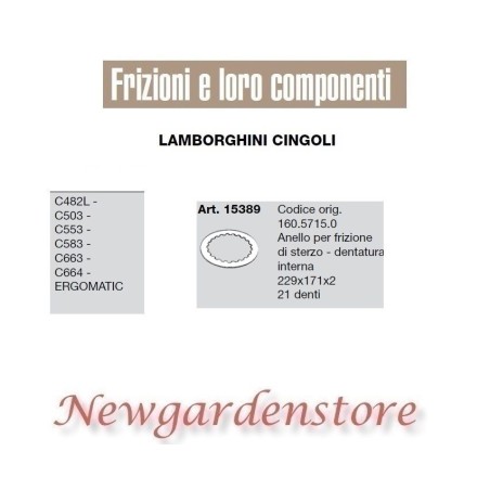 Anillo embrague dirección tractor C482 503 553 663 Ergomatic 15389 LAMBORGHINI | NewgardenAgri.com