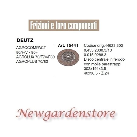 Clutch disk 15441 DEUTZ Agrocompact Agroplus 40x36.5 tractor | NewgardenAgri.com