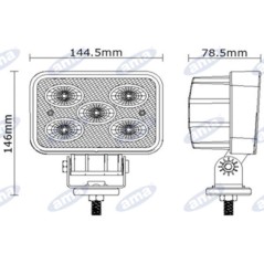 Arbeitsscheinwerfer 145x122mm 5 LEDs 10-30V 50W 4500LM Verkabelung 40-60cm Landmaschine | NewgardenAgri.com