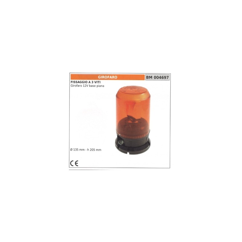 Rotating beacon 12V flat base - 3 screws fixing Ø  135 mm - height 205 mm 004697