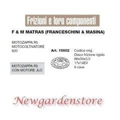 Disque d'embrayage 15602 motobineuse R5 JLO motoculteur 820 F&M MATRAS 9 slots | NewgardenAgri.com