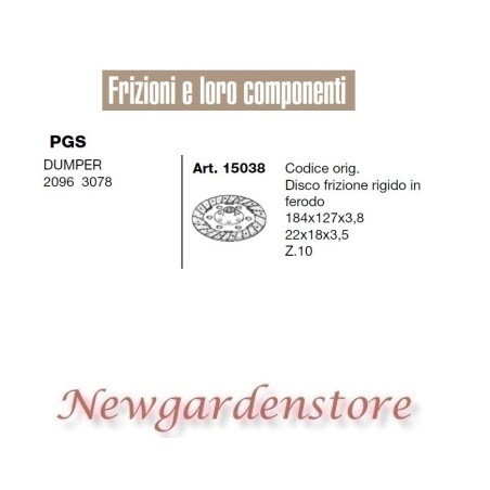 Disque d'embrayage Ferode 15038 PGS DUMPER 2096 3078 184x127x3.8 22x18x3.5 Z10 | NewgardenAgri.com