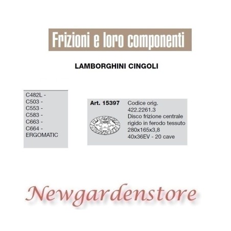 Disco frizione trattore C482 503 553 663 ergomatic 15397 LAMBORGHINI 20 cave | NewgardenAgri.com