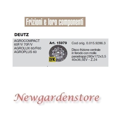 Kupplungsscheibe 15979 DEUTZ Agrocompact 60 70 F V Agrolux Agroplus Z24 Traktor | NewgardenAgri.com