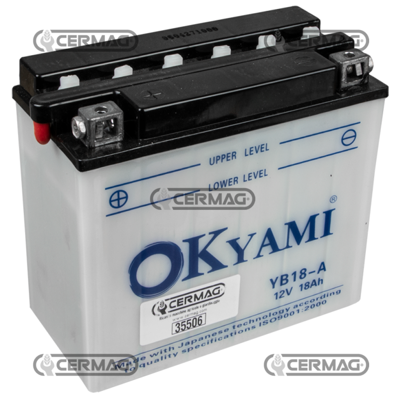 Battery with high starting point for electric starting Capacity 18 Ah Positive pole Left COMPATIBLE - 35506