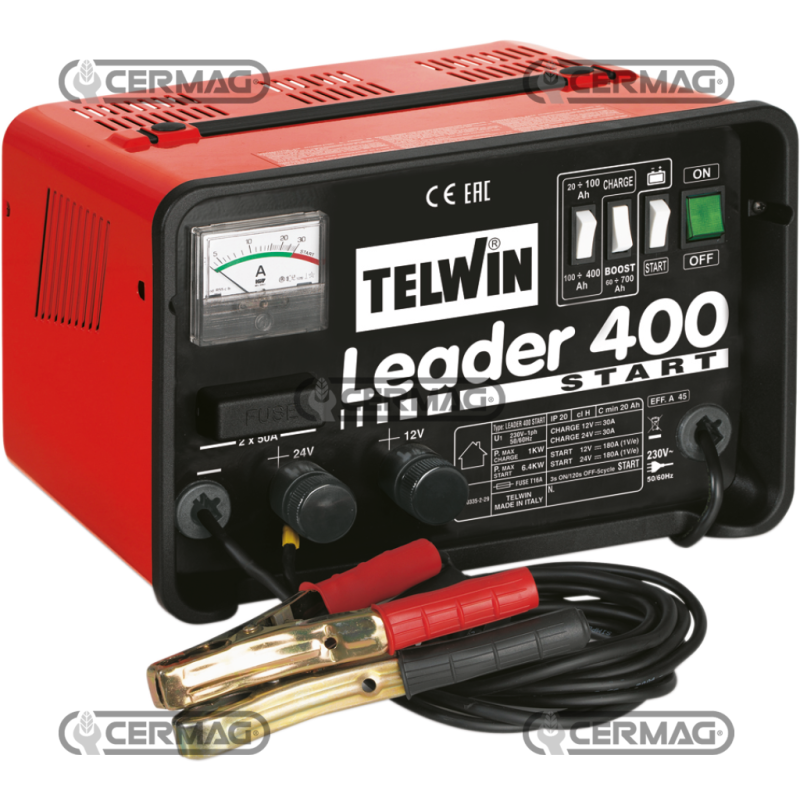 Cargador de batería y arrancador 12/24V - LEADER 400 START COMPATIBLE - 36790 Cargador de batería y arrancador 12/24V - LEADER 400 START COMPATIBLE - 36790