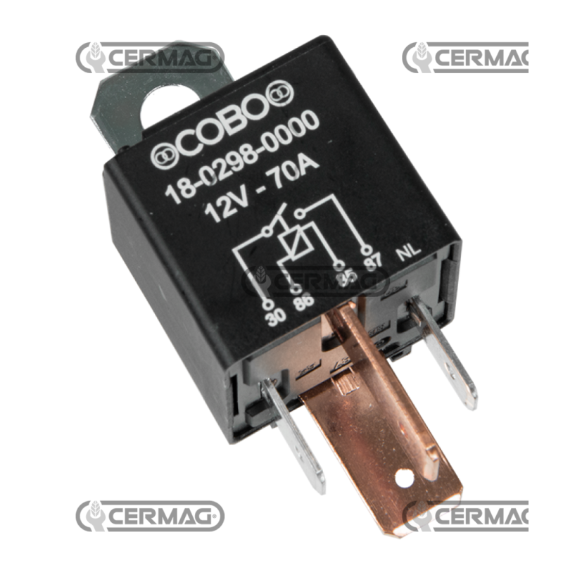 ON-OFF relay with 9 mm terminals and fixing bracket Voltage 12 V Current intensity 70 A COMPATIBLE - 36199
