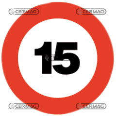 Retroreflektierende Geschwindigkeitsbegrenzungsscheibe mit selbstklebender Rückseite. Geschwindigkeit 15 km. KOMPATIBEL – 354...