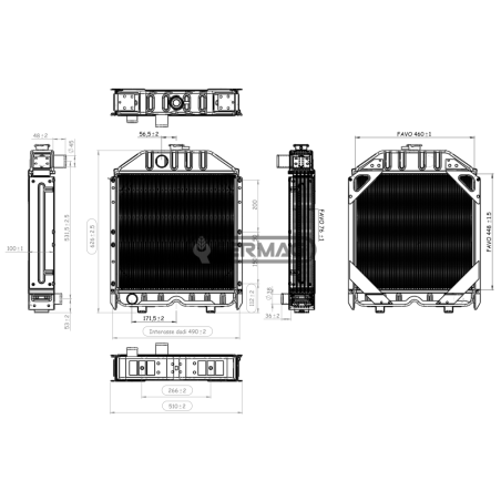 Radiador de cobre para FIAT - NEW HOLLAND Dimensiones AnxAlxP 515x655x100 mm COMPATIBLE - 12774 | NewgardenAgri.com