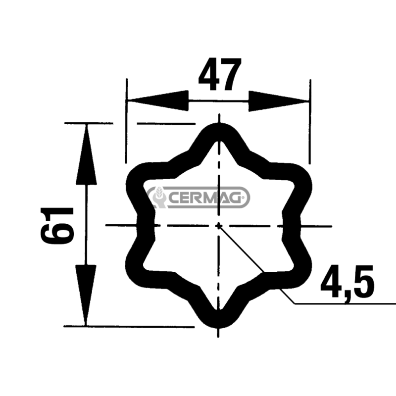 External-internal tube Star Profile S5 - 61x47 mm Length 3000 mm COMPATIBLE - 30534
