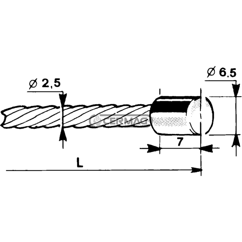Cable with cylindrical head Ø 6.5x7 Cable diameter 2.5 mm Length 3000 mm COMPATIBLE - 60017
