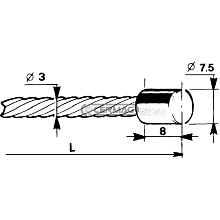 Câble à tête cylindrique Ø 7,5x8 Diamètre câble 3 mm Longueur 2200 mm COMPATIBLE - 60021 | NewgardenAgri.com