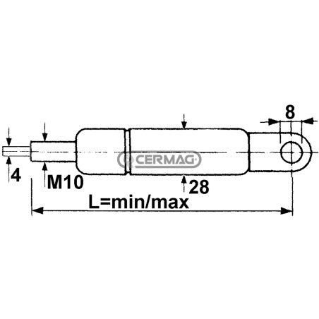 Resorte de gas Fuerza 450 N Longitud min/max 192 - 237 mm COMPATIBLE - 65443 | NewgardenAgri.com