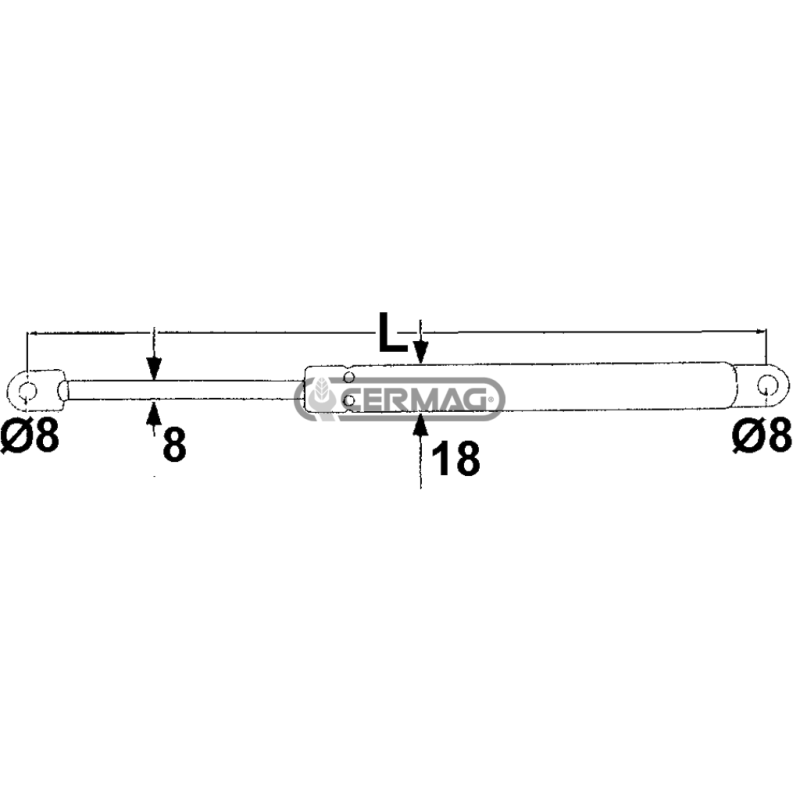 Gas spring Force 700 N Length min/max 203 - 323 mm COMPATIBLE - 64940