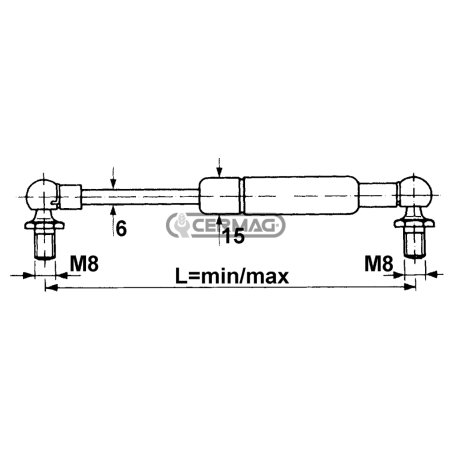 Gas spring Force 100 N Length min/max 175 - 275 mm COMPATIBLE - 65045 | NewgardenAgri.com