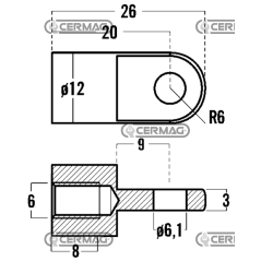 Threaded eyelet for gas springs Thread M6x8 mm Hole diameter 6.1 mm COMPATIBLE - 63642 | NewgardenAgri.com
