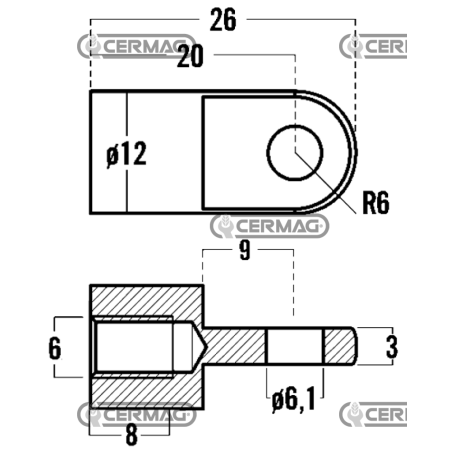 Gewindeöse für Gasfedern Gewinde M6x8 mm Lochdurchmesser 6,1 mm KOMPATIBEL - 63642 | NewgardenAgri.com