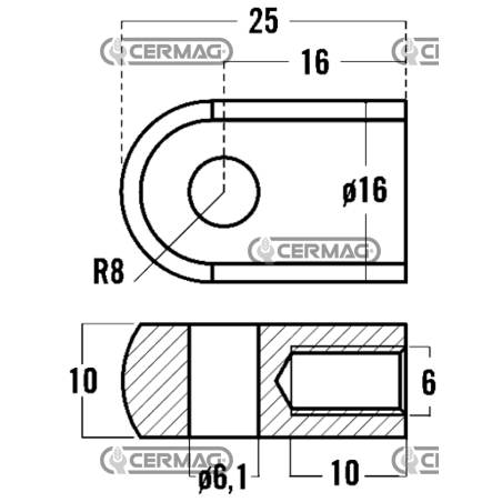 Oeillet fileté pour ressorts à gaz Filetage M6x10 mm Diamètre du trou 6,1 mm COMPATIBLE - 63640 | NewgardenAgri.com