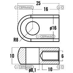 Oeillet fileté pour ressorts à gaz Filetage M6x10 mm Diamètre du trou 8,1 mm COMPATIBLE - 63635 | NewgardenAgri.com