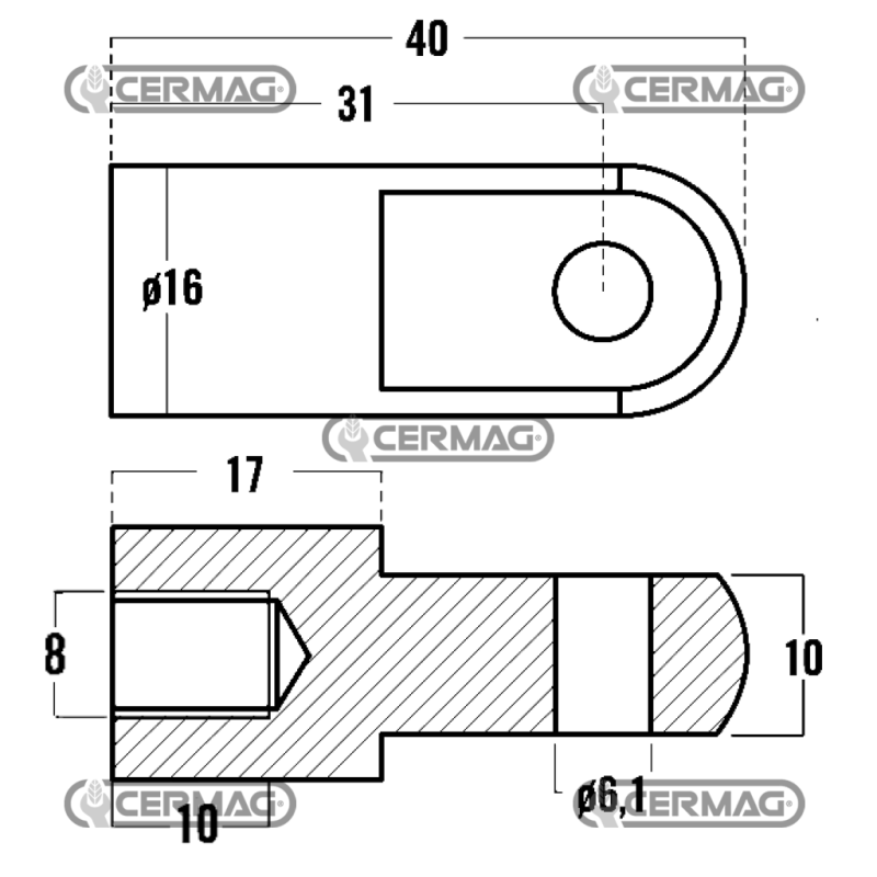 Oeillet fileté pour ressorts à gaz Filetage M8x10 mm Diamètre du trou 6,1 mm COMPATIBLE - 63639