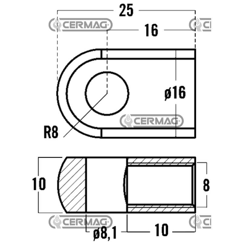 Gewindeöse für Gasfedern Gewinde M8x10 mm Lochdurchmesser 8,1 mm KOMPATIBEL - 63636