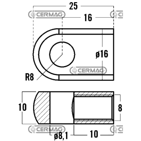 Gewindeöse für Gasfedern Gewinde M8x10 mm Lochdurchmesser 8,1 mm KOMPATIBEL - 63636 | NewgardenAgri.com