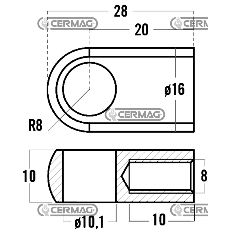 Gewindeöse für Gasfedern Gewinde M8x10 mm Lochdurchmesser 10,1 mm KOMPATIBEL - 63638