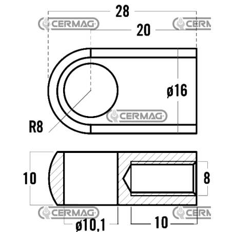 Oeillet fileté pour ressorts à gaz Filetage M8x10 mm Diamètre du trou 10,1 mm COMPATIBLE - 63638 | NewgardenAgri.com