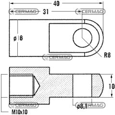 Oeillet fileté pour ressorts à gaz Filetage M10x10 mm Diamètre du trou 8,1 mm COMPATIBLE - 63637 | NewgardenAgri.com