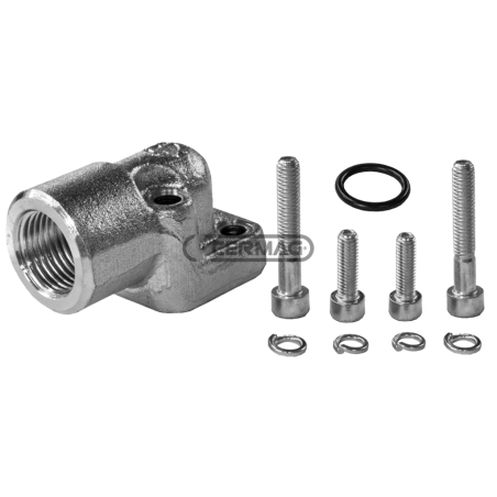 Flangia a 4 fori per pompe tipo BOSCH Interasse fori 30 mm Attacco tubo 1/2" Gas COMPATIBILE - 83185 | NewgardenAgri.com