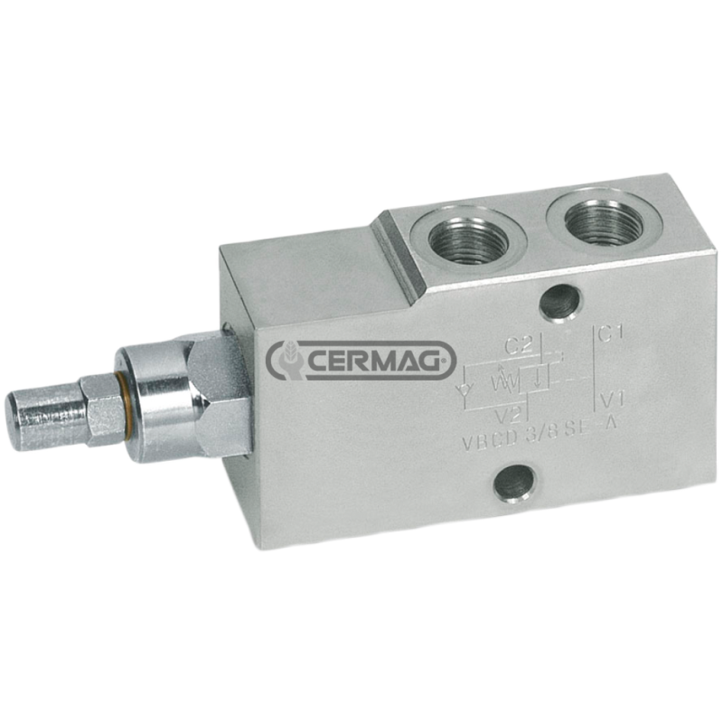 Válvula de control de descenso y bloqueo en línea de simple efecto Conexiones COMPATIBLES CON GAS de 1/2" - 82224