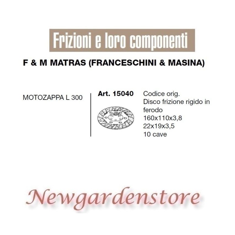 Plaque d'embrayage 15040 motorhoe L 300 compatible F&M MATRAS FRANCESCHINI MASINA
