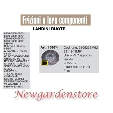 Kupplungsscheibe 25x22 15974 LANDINI WHEELS ADVANTAGE BLIZZARD TREKKER VIEWMASTER | NewgardenAgri.com