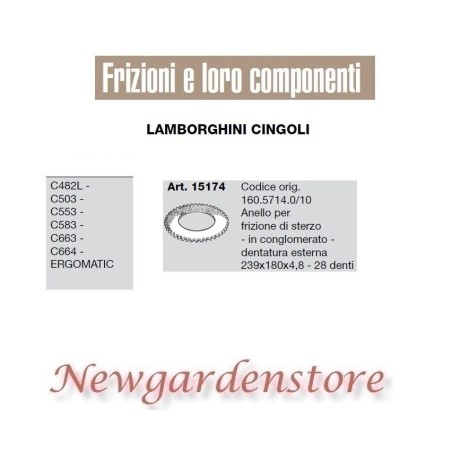 Anello frizione sterzo trattore C482 503 553 663 Ergomatic 15176 LAMBORGHINI | NewgardenAgri.com